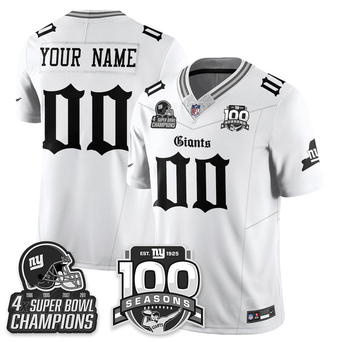 Custom NYG 4-Time Champions Gothic Vapor Limited Jersey - 100th Seasons - All Stitched