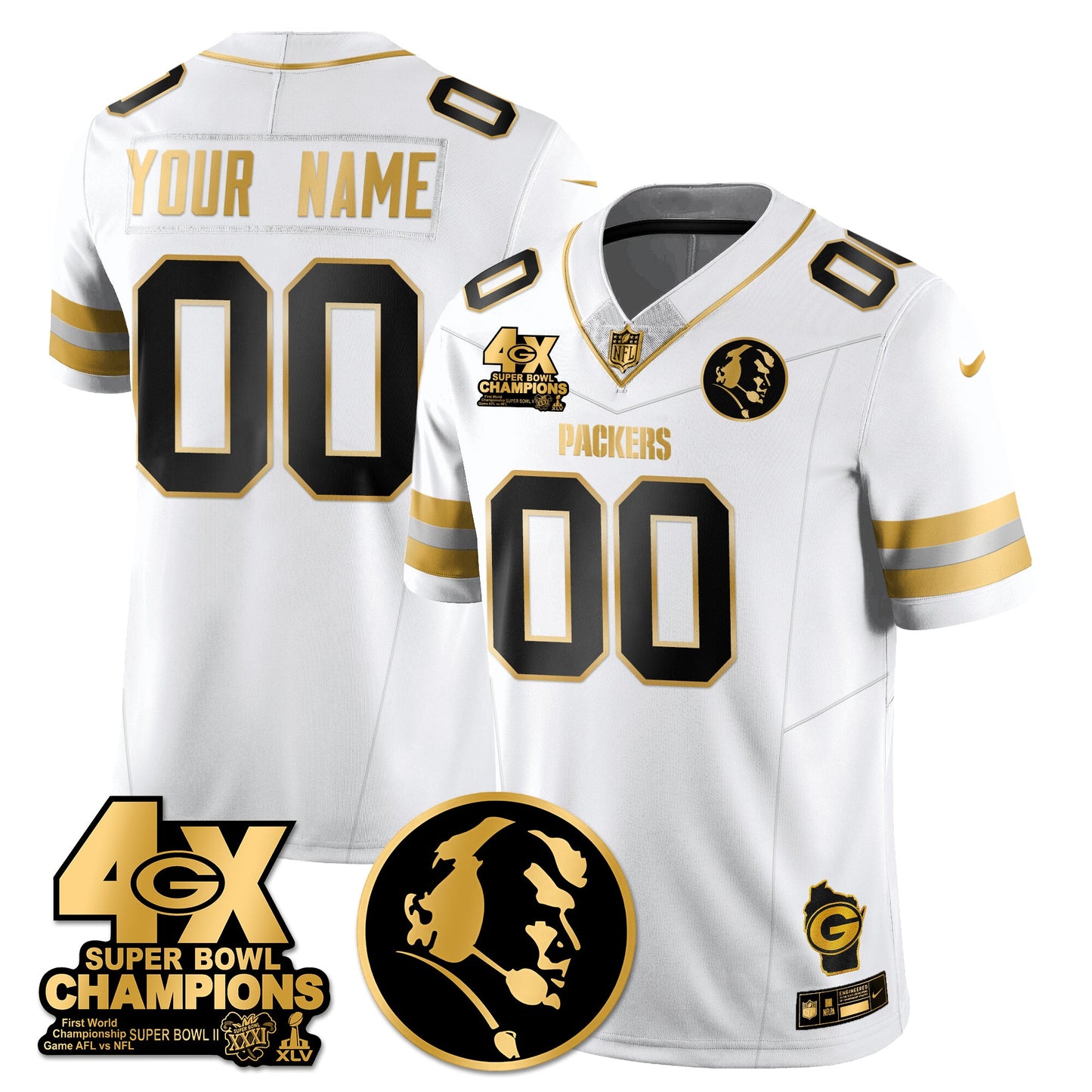 GB 4-Time Champions Vapor Limited Gold Jersey - John Madden Patch - All Stitched