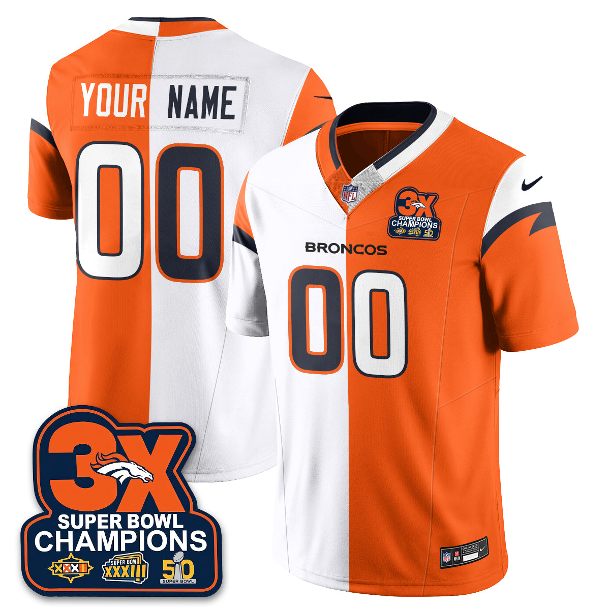 Custom DEN 3-Time Champions Patch Vapor Limited Split Jersey