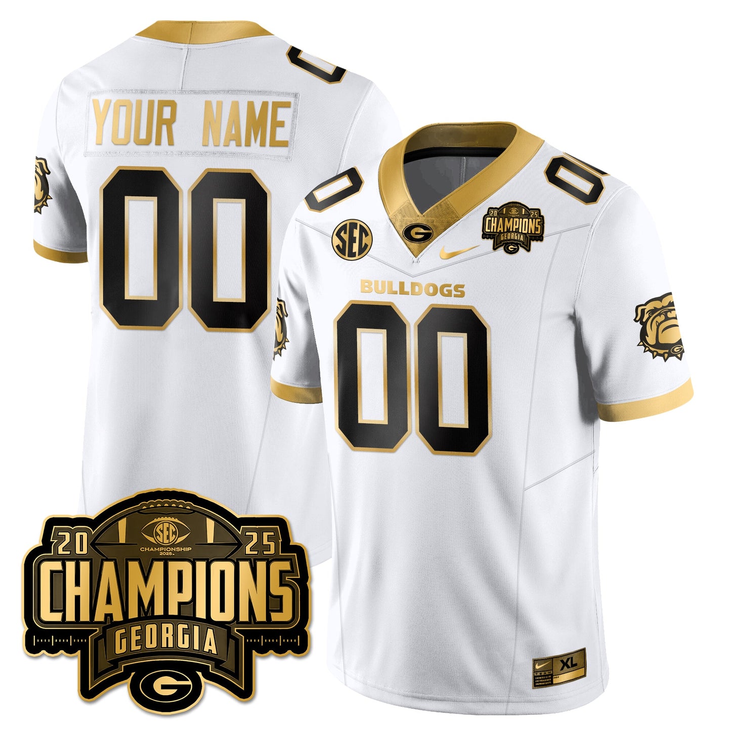 Custom Georgia Bulldogs Vapor Limited Gold Jersey - SEC Football Champions - All Stitched