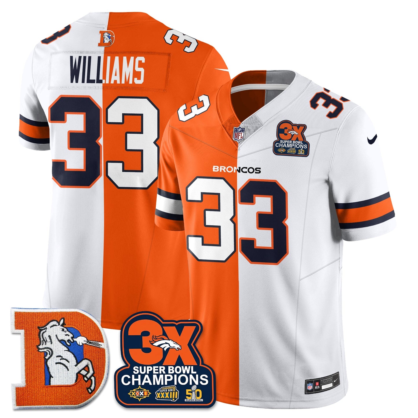 DEN 3-Time Champions Patch Throwback Vapor Limited Split Jersey