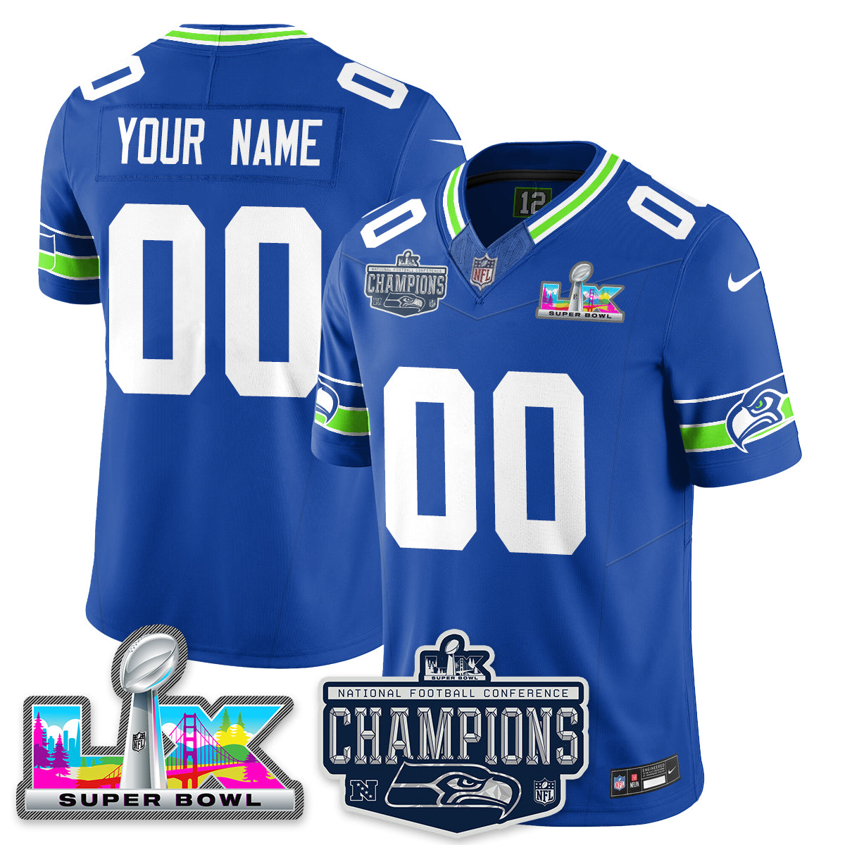 SEA 2025 NFC Champions Vapor Limited Custom Jersey - All Stitched