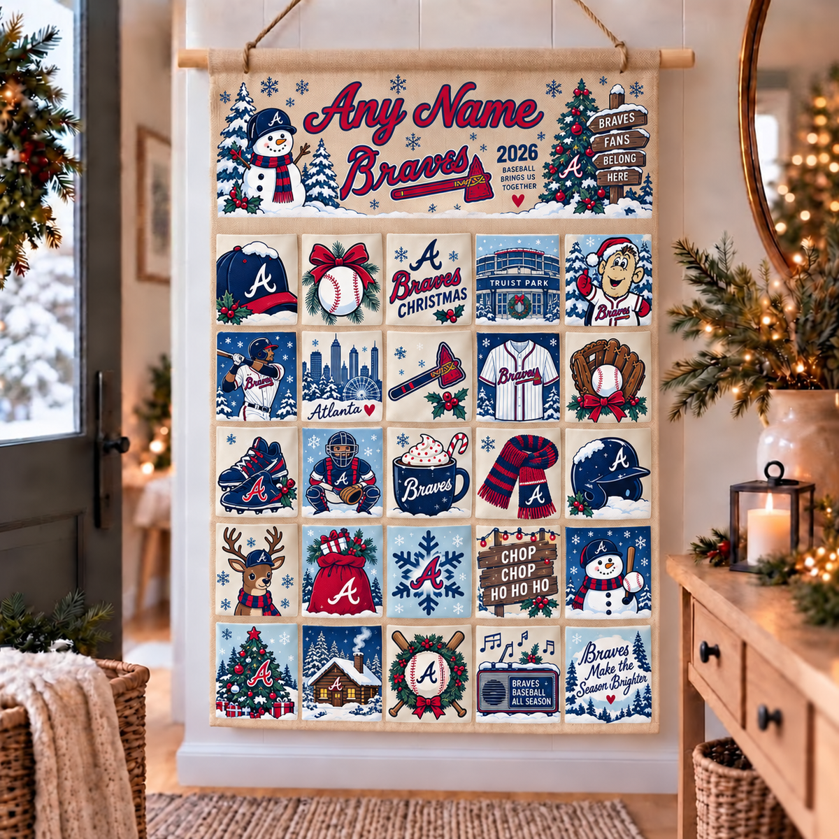 Atlanta Braves Christmas Custom Wall Advent Calendar - Printed V3