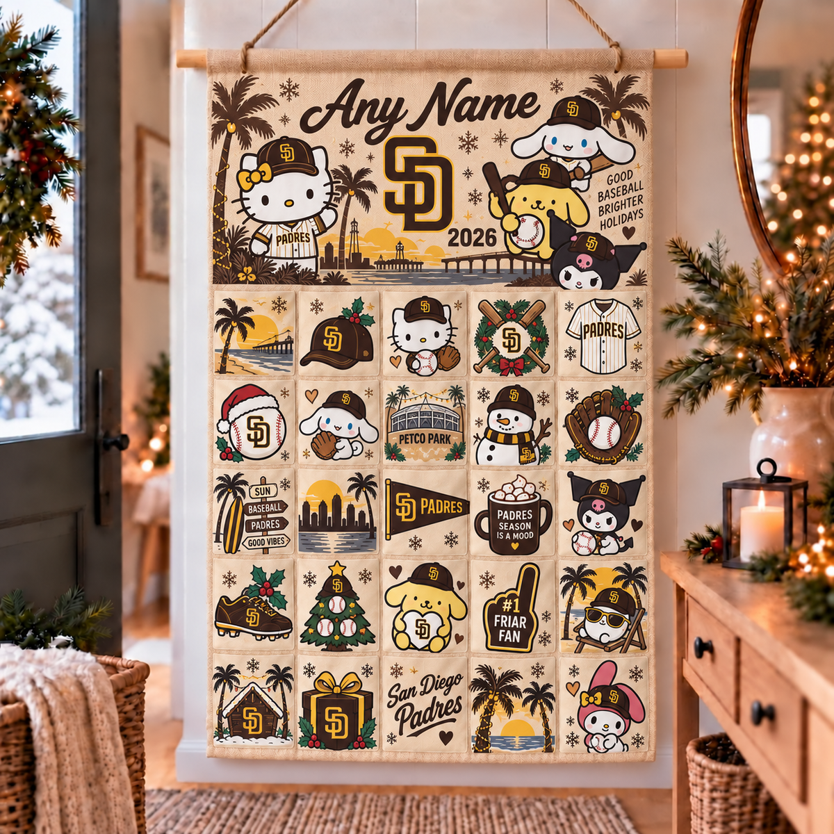 San Diego Padres Christmas x Santorini Friends Custom Wall Advent Calendar - Printed