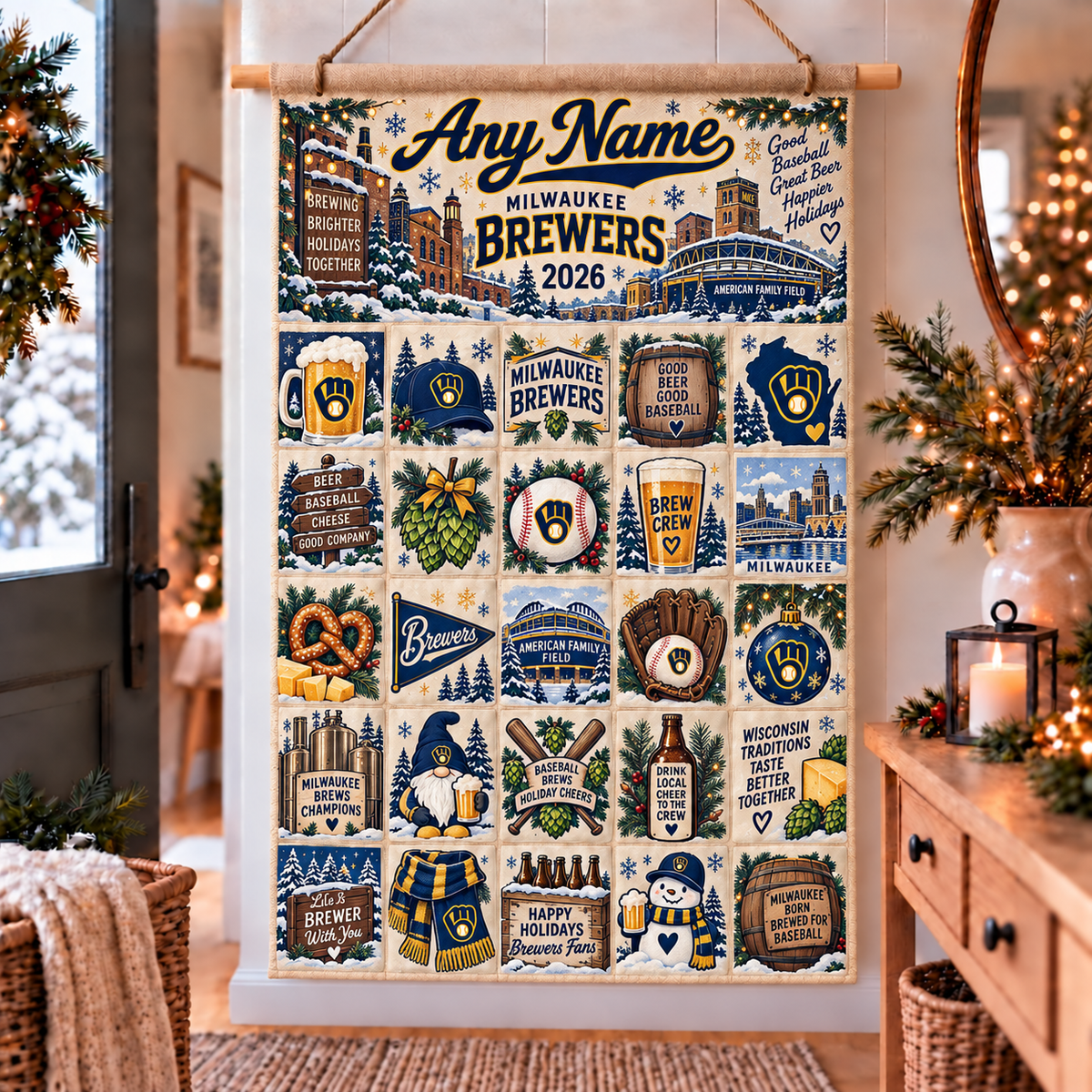 Milwaukee Brewers Christmas Custom Wall Advent Calendar - Printed V2