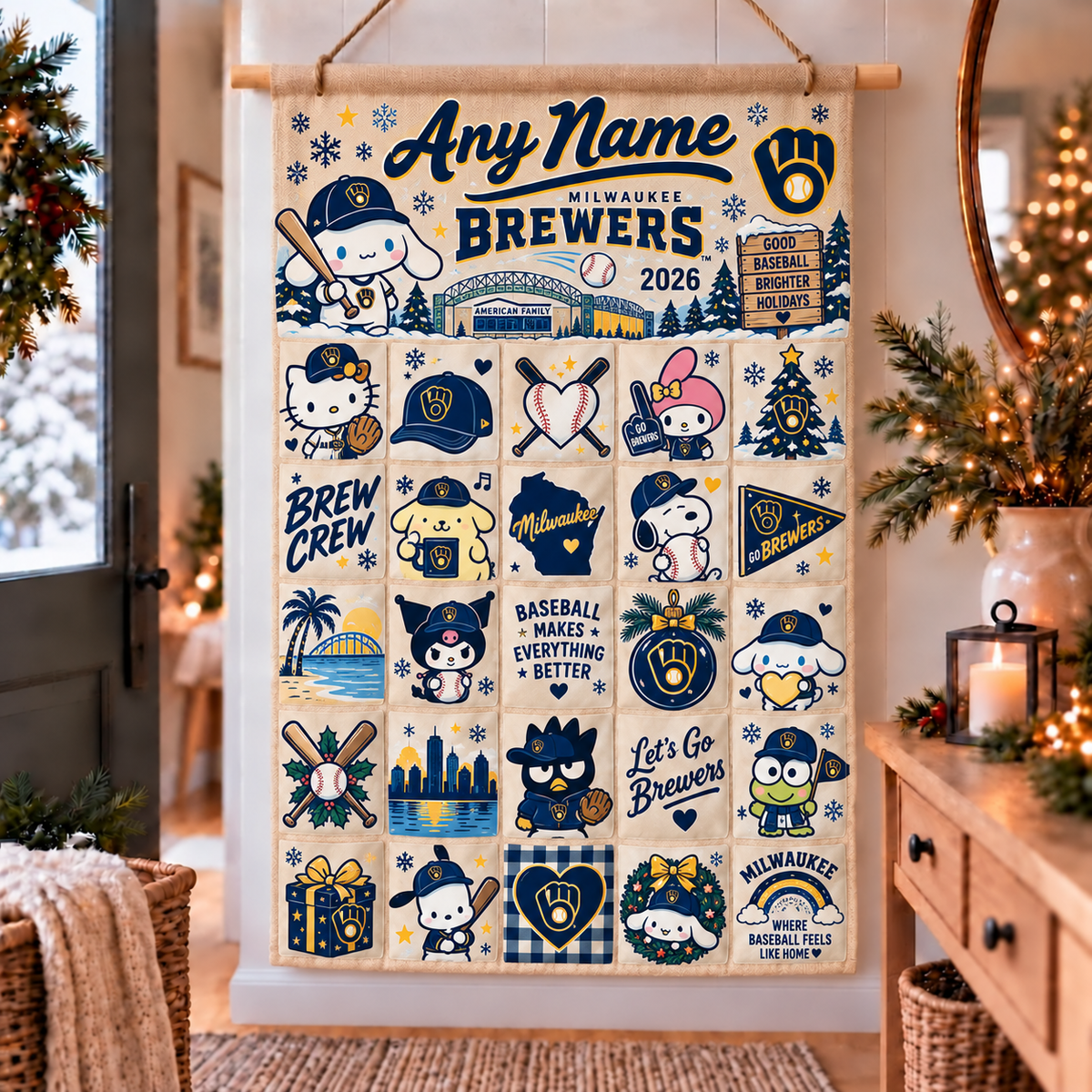 Milwaukee Brewers Christmas Custom Wall Advent Calendar - Printed V6