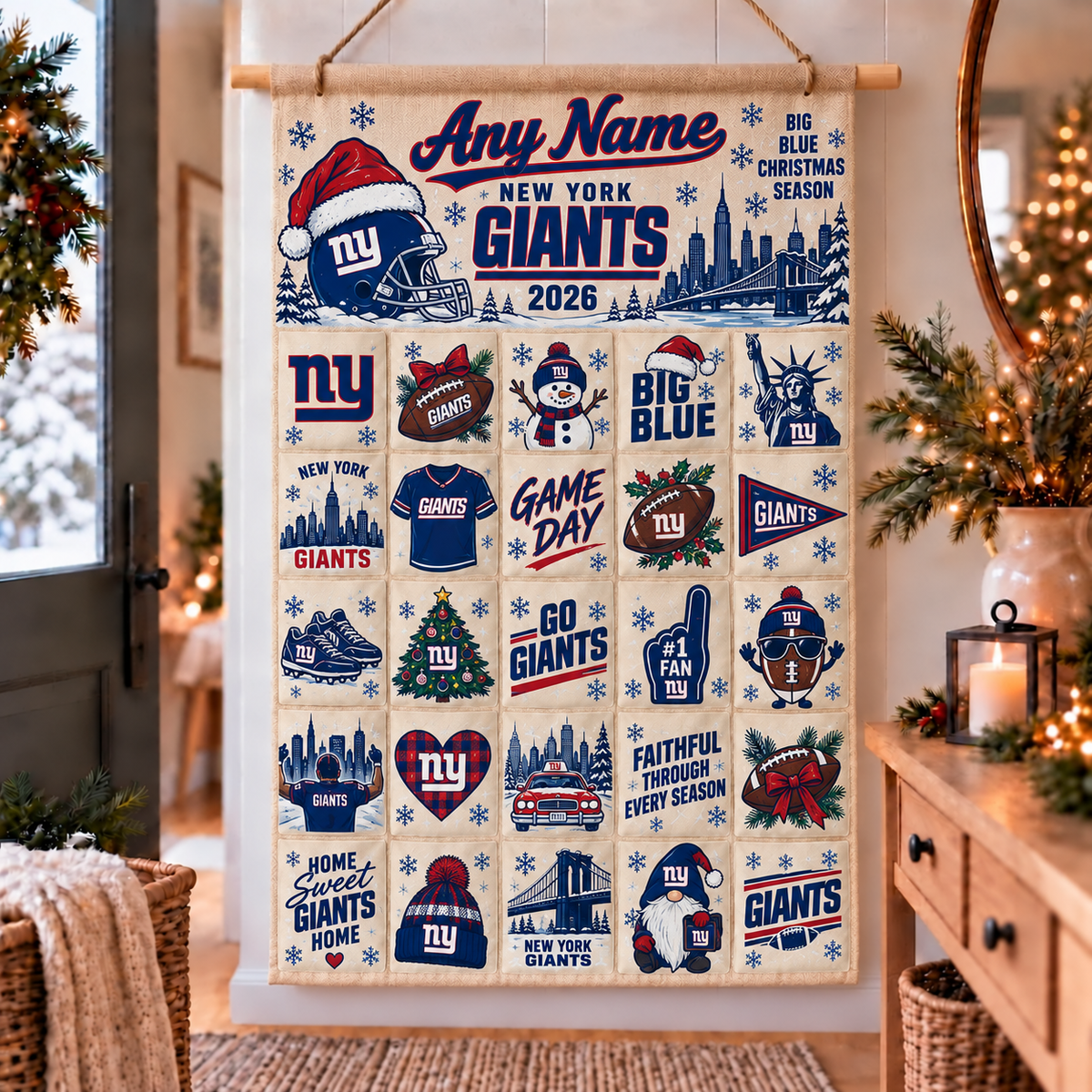 New York Giants Christmas Custom Wall Advent Calendar - Printed