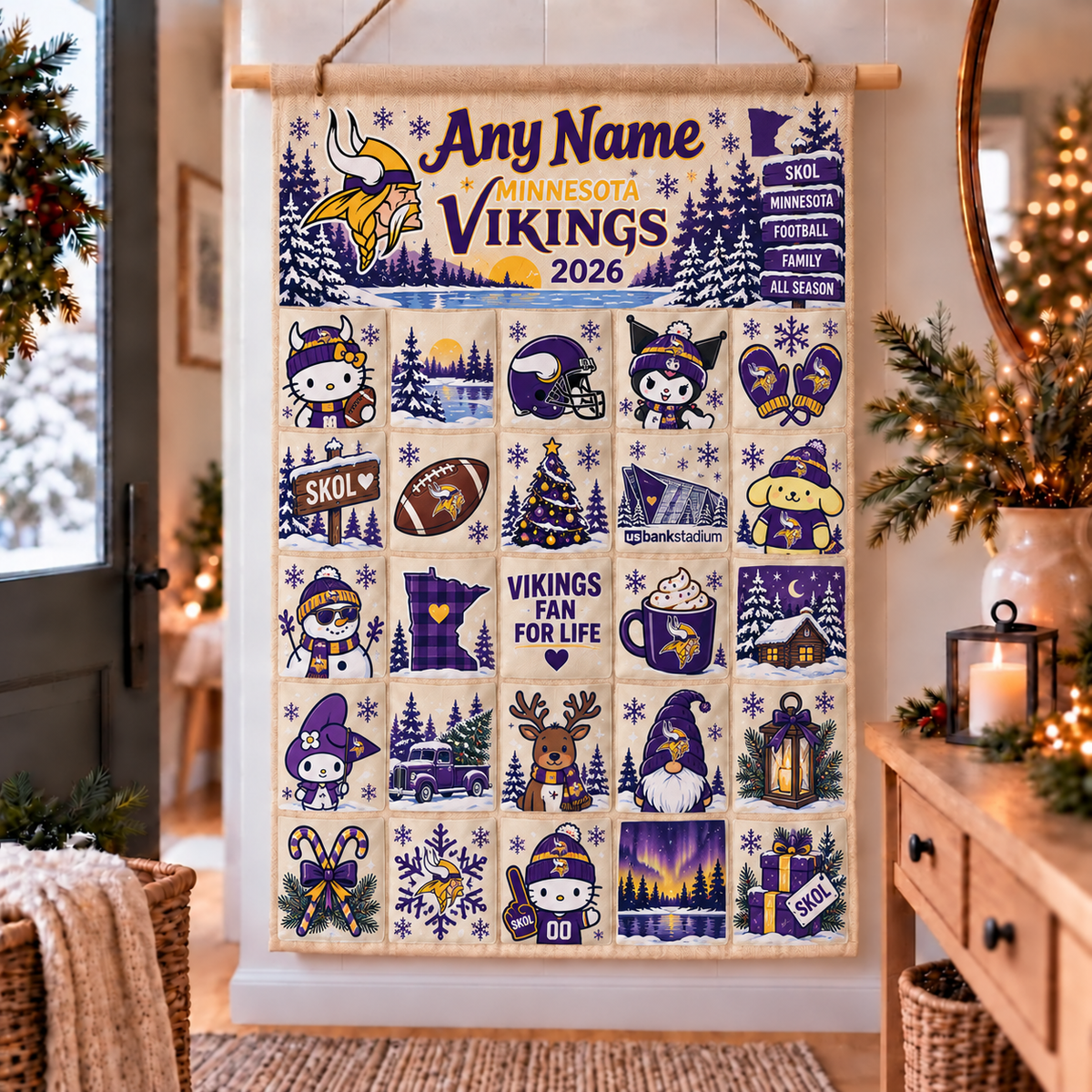 Minnesota Vikings Christmas x Santorini Friends Custom Wall Advent Calendar - Printed V2
