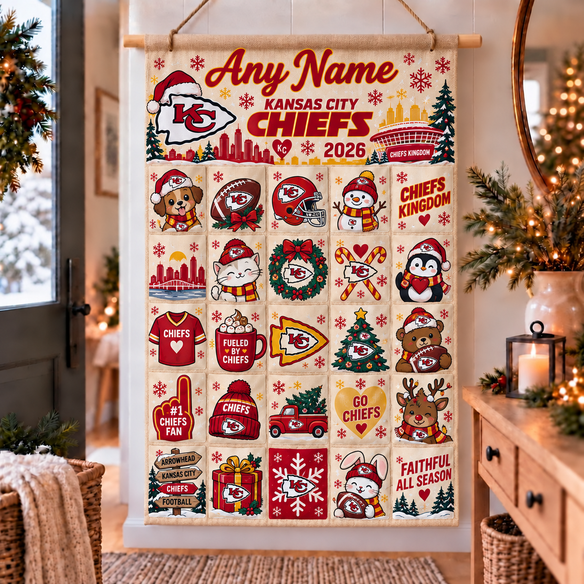Kansas City Chiefs Christmas x Santorini Friends Custom Wall Advent Calendar - Printed