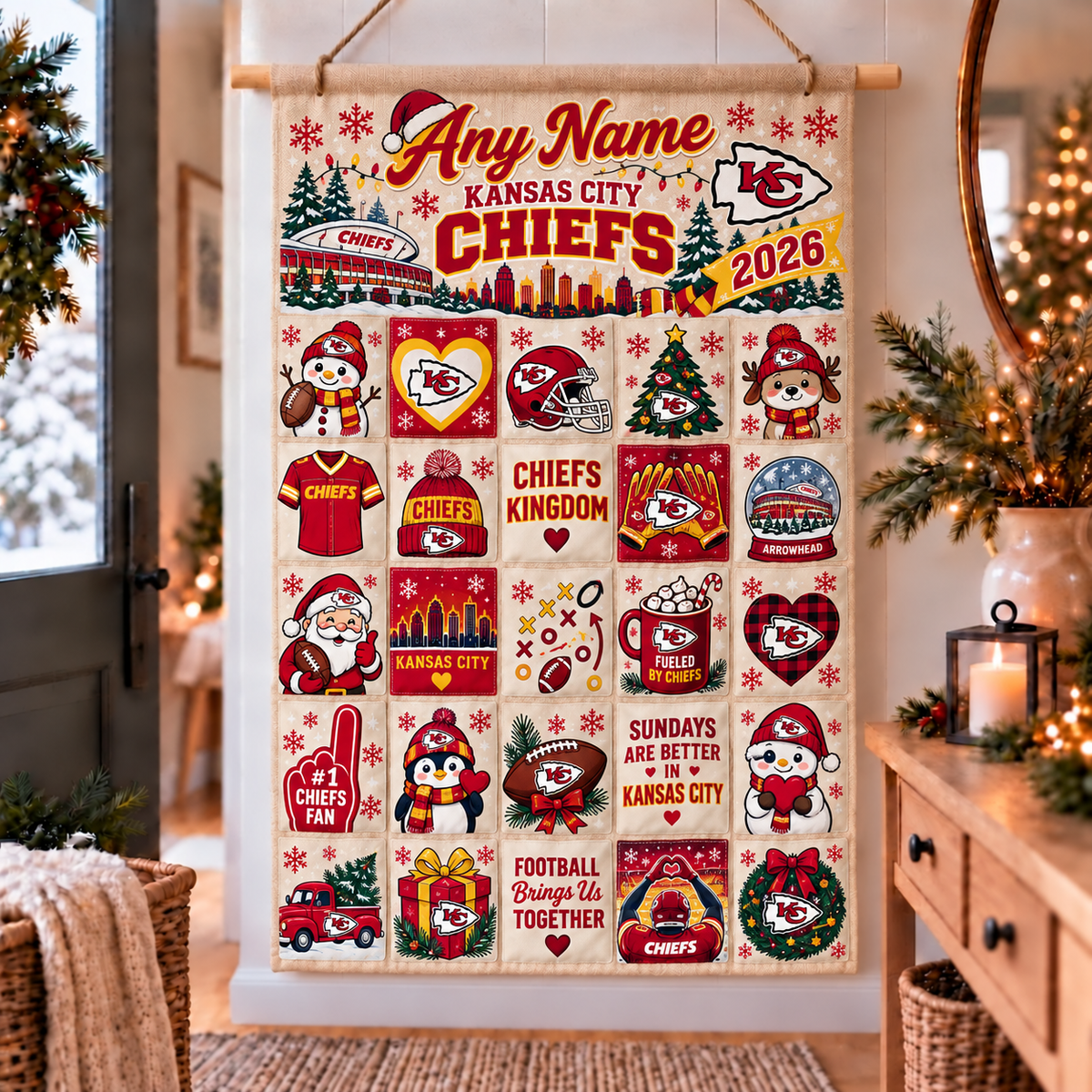 Kansas City Chiefs Christmas x Santorini Friends Custom Wall Advent Calendar - Printed V2