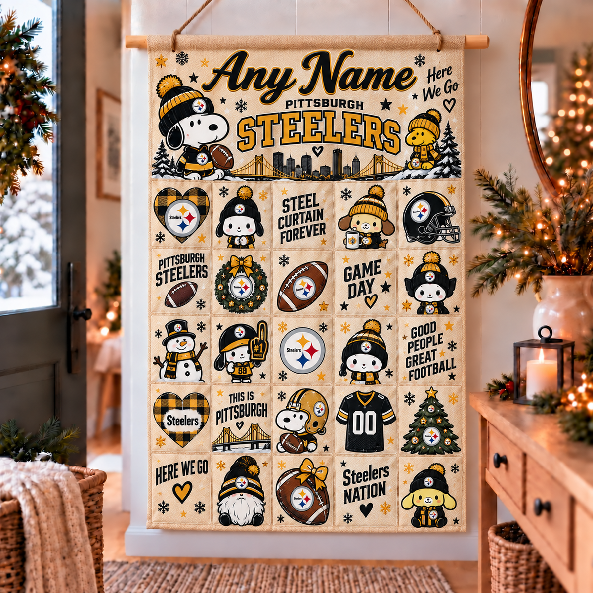 Pittsburgh Steelers Christmas x Santorini Friends Custom Wall Advent Calendar - Printed