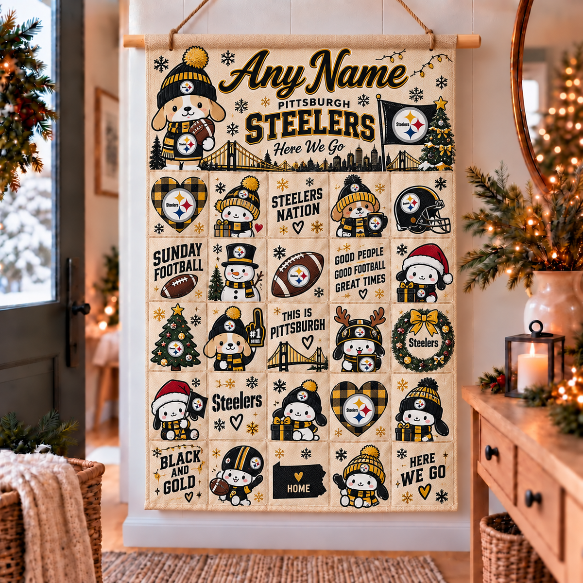 Pittsburgh Steelers Christmas x Santorini Friends Custom Wall Advent Calendar - Printed V3