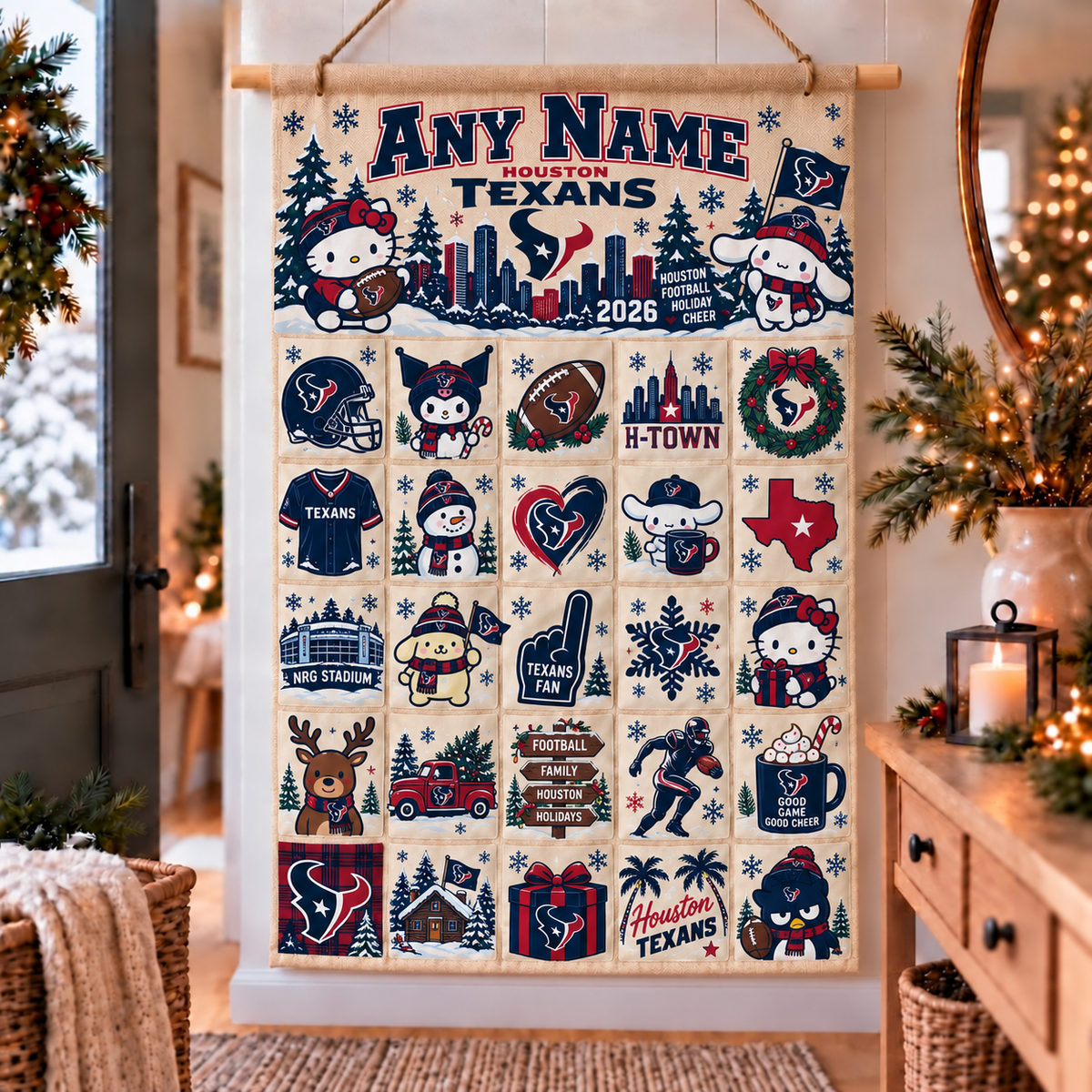 Houston Texans Christmas x Santorini Friends Custom Wall Advent Calendar - Printed V3