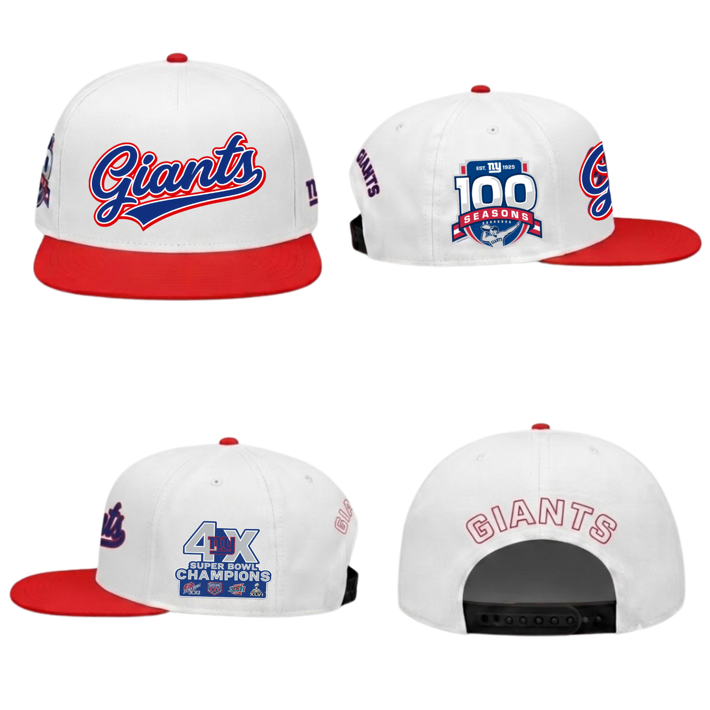 New York Giants 4X Champs & 100 Anniversary Snapback Cap - Printed