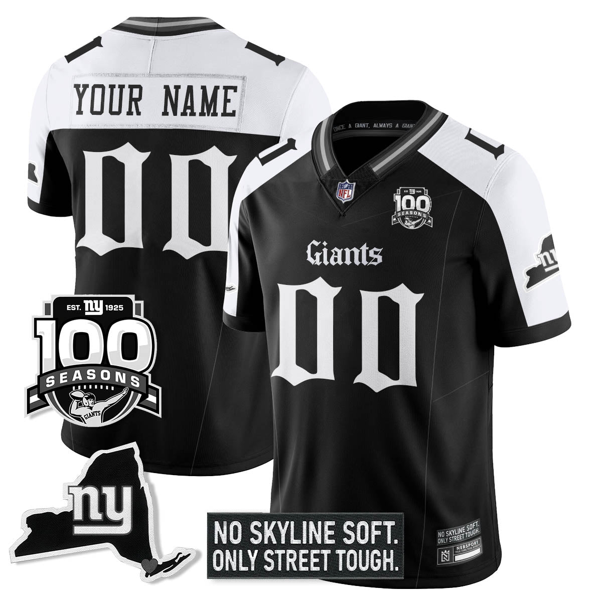 Custom NYG 100th Seasons 'Gothic Gotham Edition' Vapor Limited Jersey - All Stitched