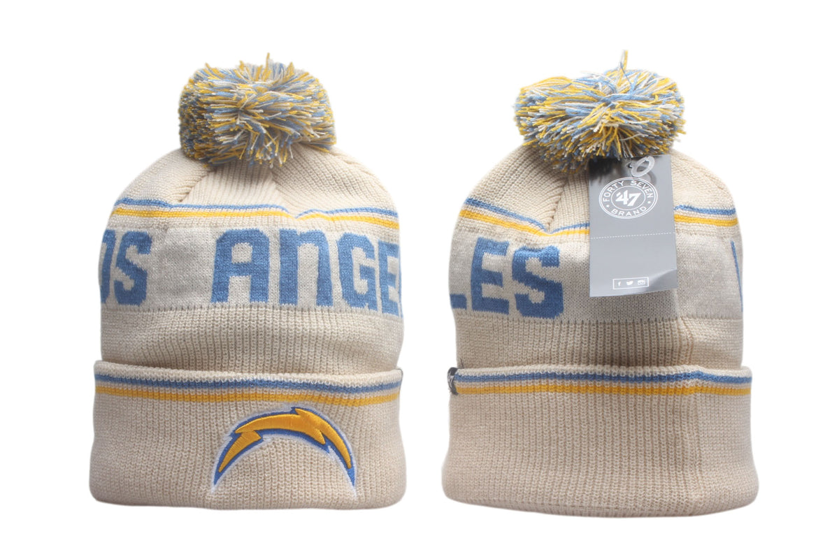 Los Angeles Chargers Cuffed Knit Hat with Pom - Embroidered Patch