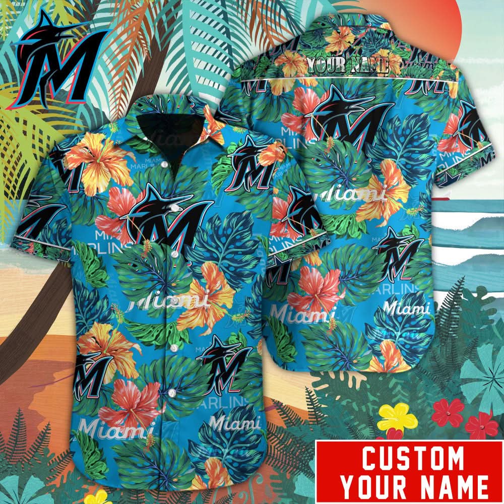 Miami Marlins Special Hawaiian Design Button Shirt V2304 - The Lucky Shops