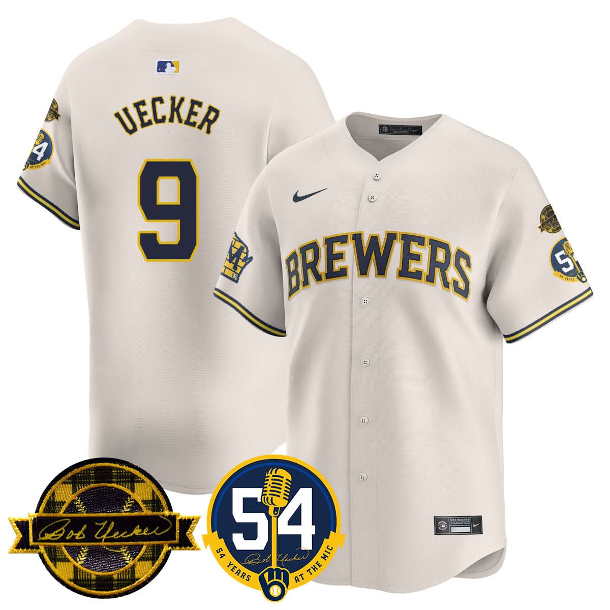 MB Jersey - Bob Uecker, 54 Seasons for Brewers Jersey - All Stitched