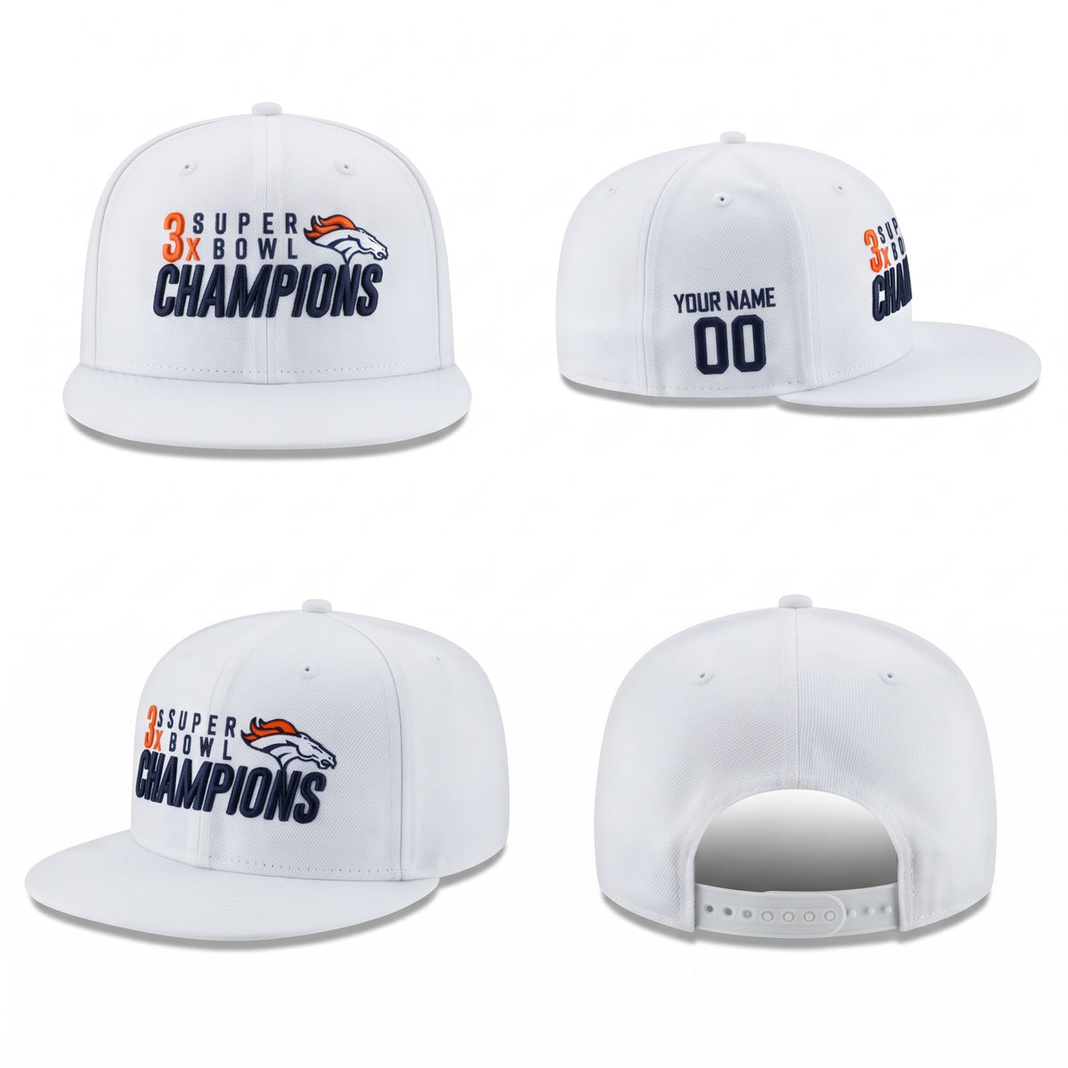 DEN 3x Super Bowl Champions Custom Snapback Cap - Embroidered V2