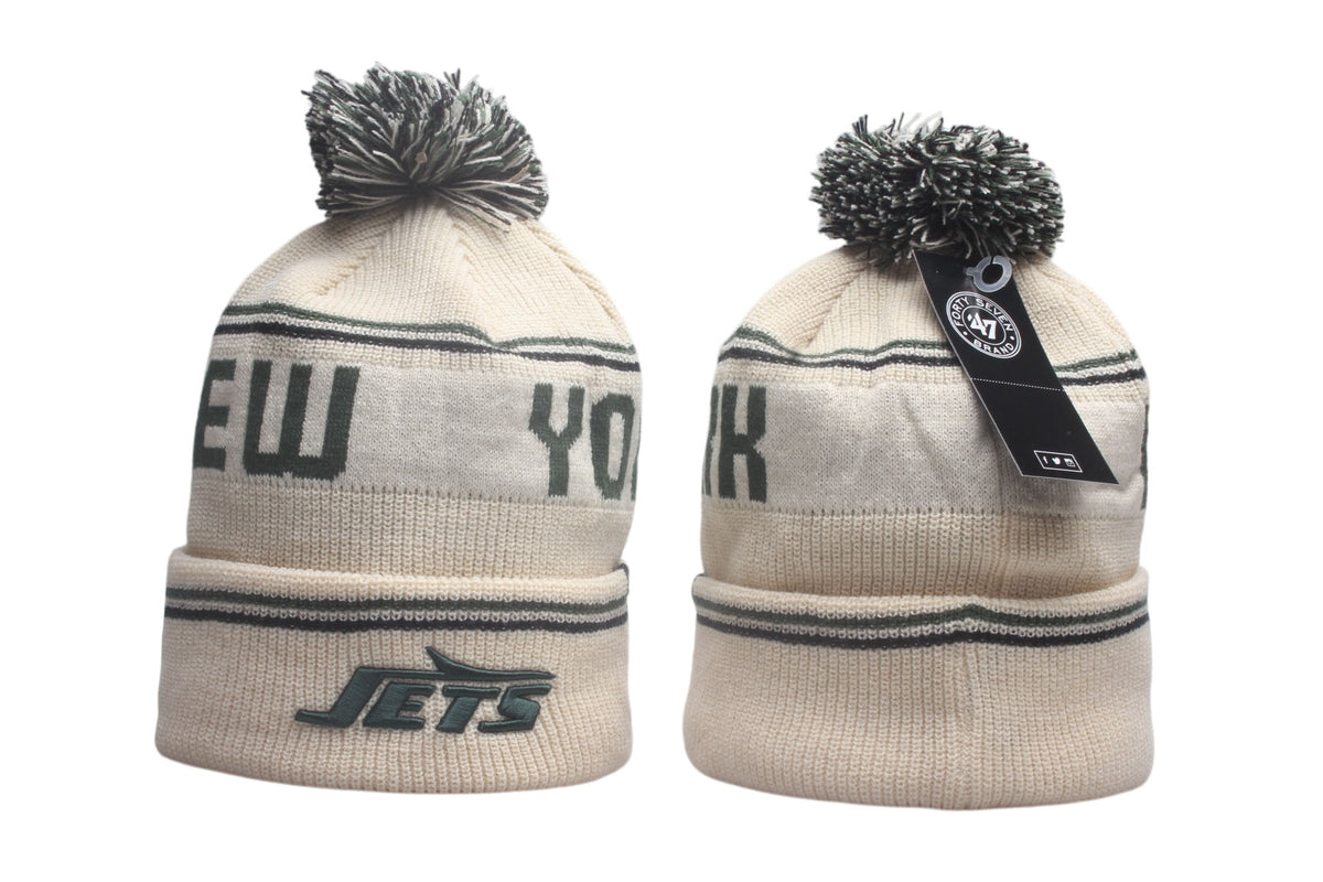 New York Jets Cuffed Knit Hat with Pom - Embroidered Patch