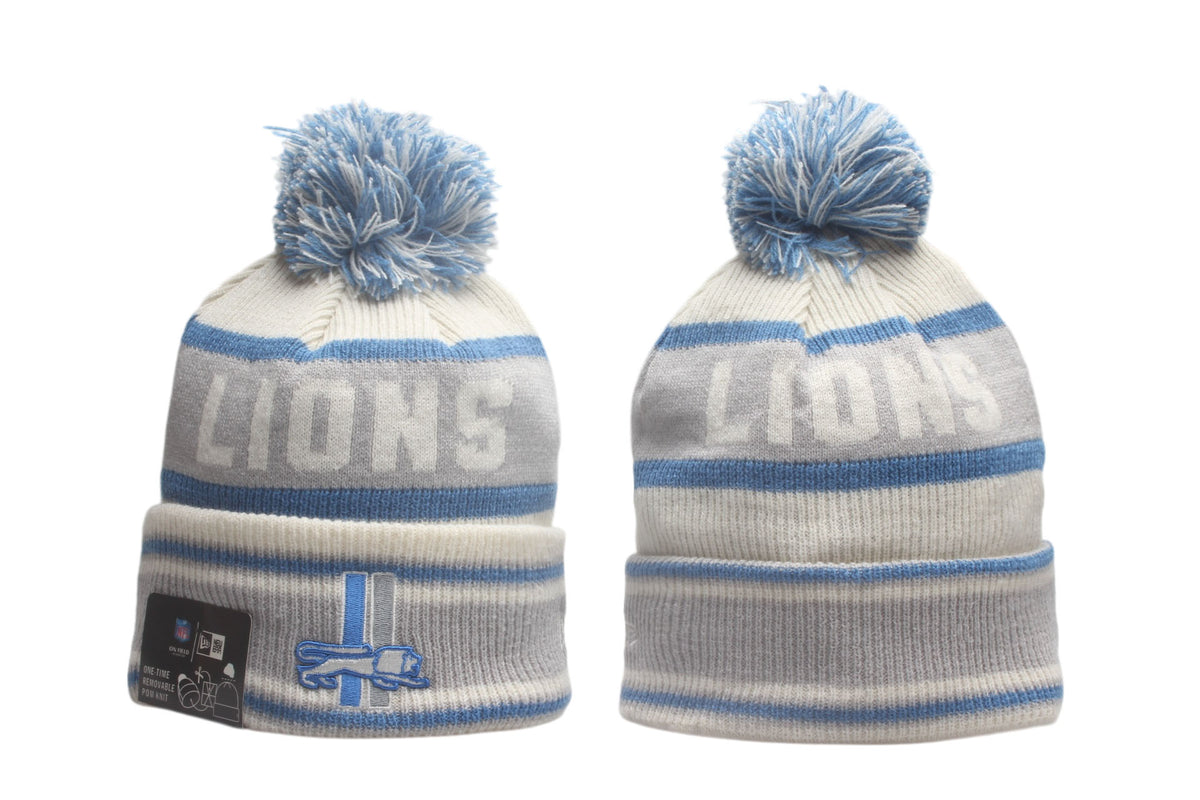 Detroit Lions Cuffed Knit Hat with Pom - Embroidered Patch