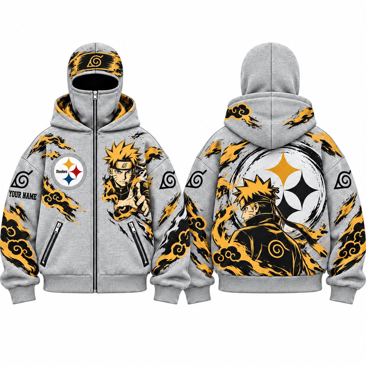 PIT Anime Style Personalized Mask Zip Up Hoodie - Printed
