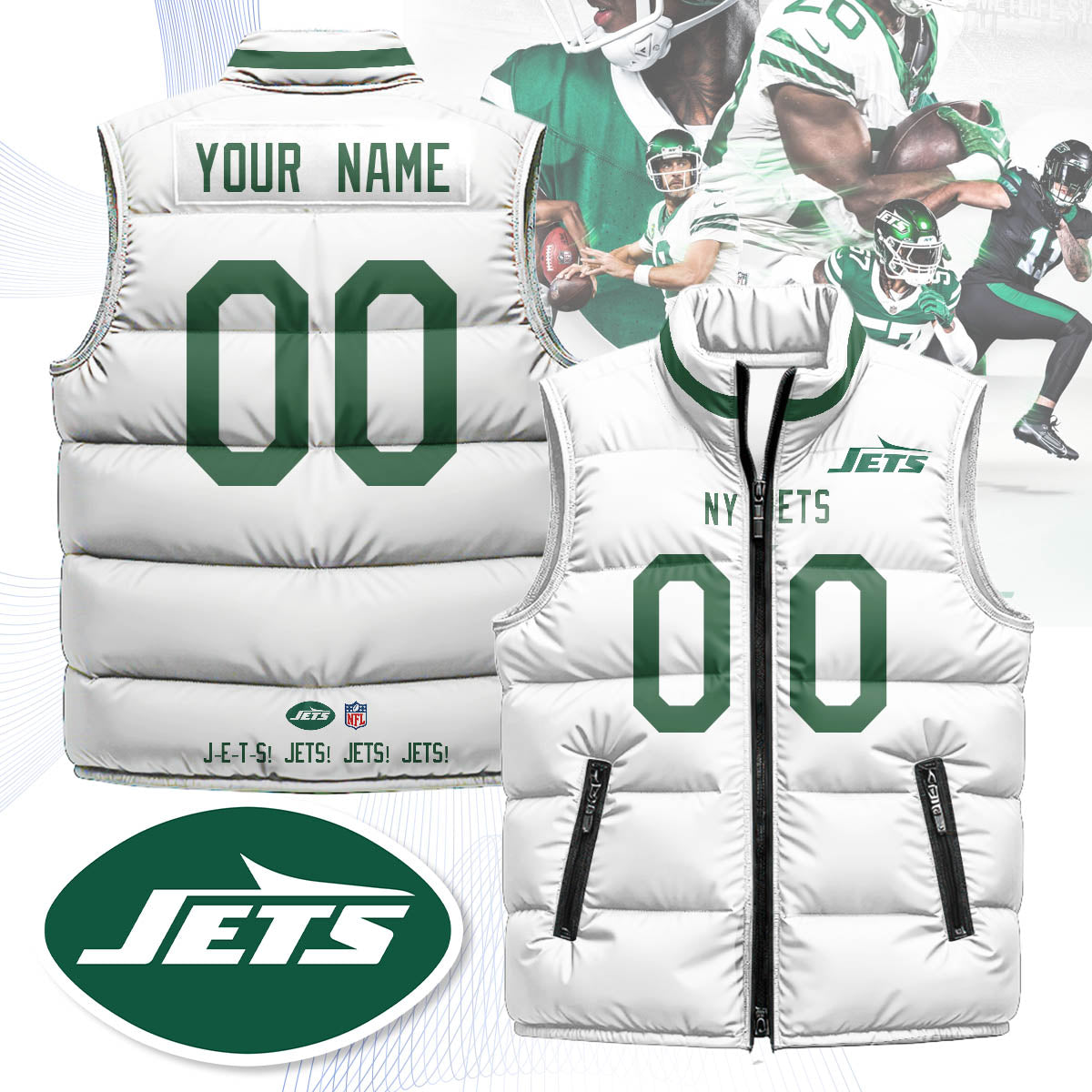 Personalized NYJ Unisex Puffer Vest - Printed