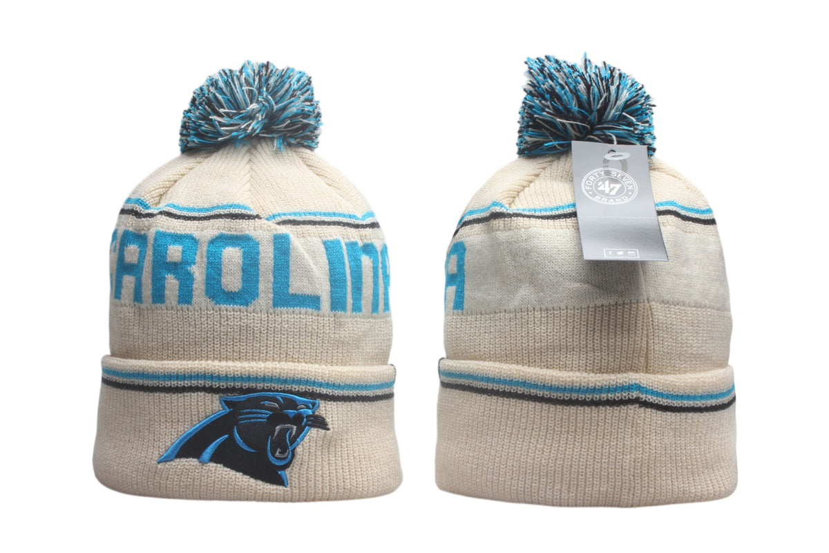 Carolina Panthers Cuffed Knit Hat with Pom - Embroidered Patch