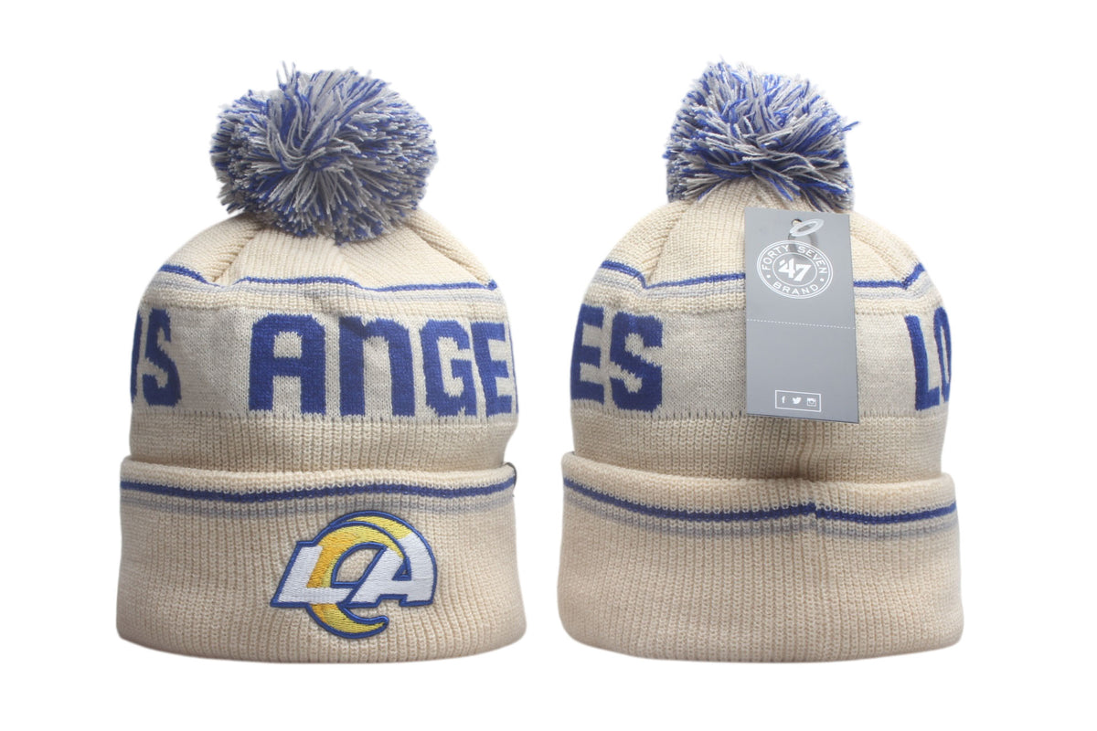 Los Angeles Rams Cuffed Knit Hat with Pom - Embroidered Patch