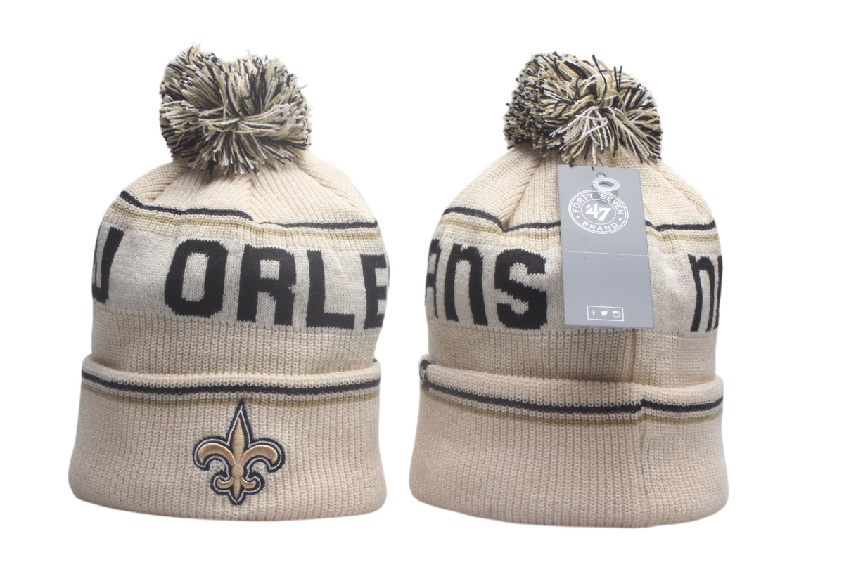 New Orleans Saints Cuffed Knit Hat with Pom - Embroidered Patch