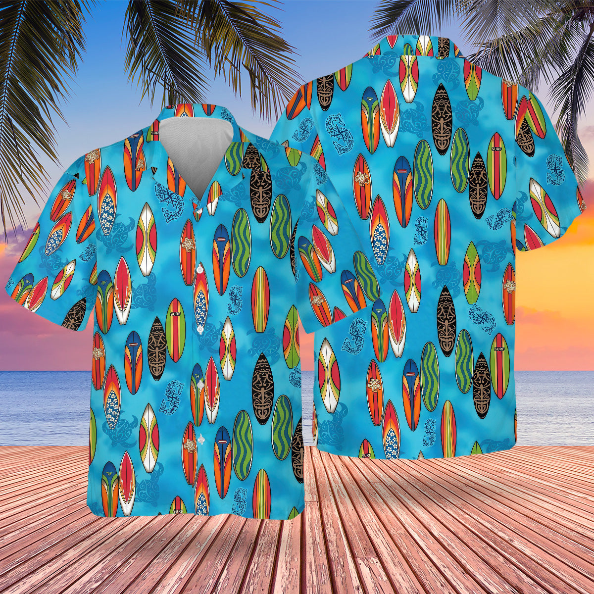 SEA Surfing Hawaiian Design Button Shirt