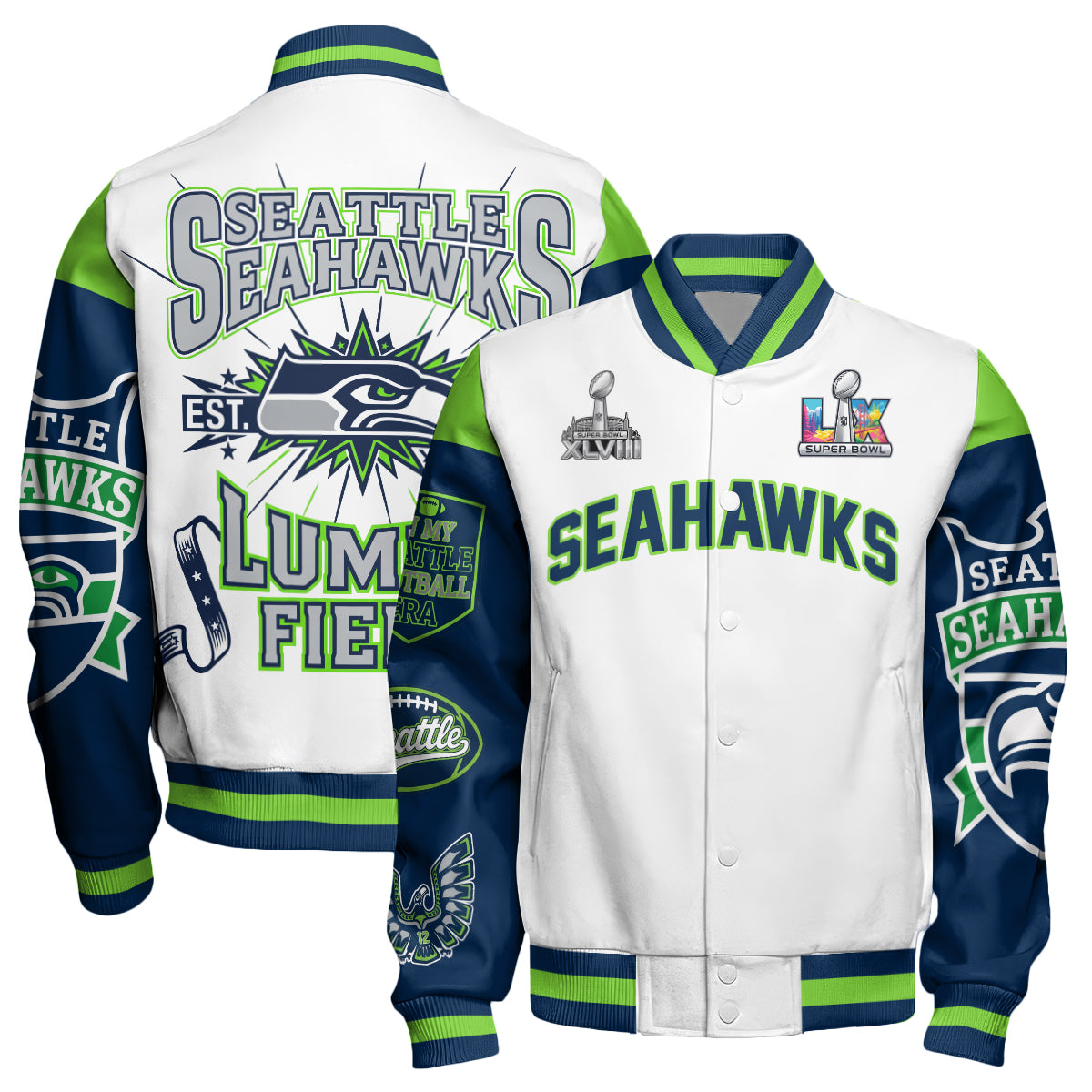 SEA "Lumen Field" Limited Edition Varsity Jacket - Printed