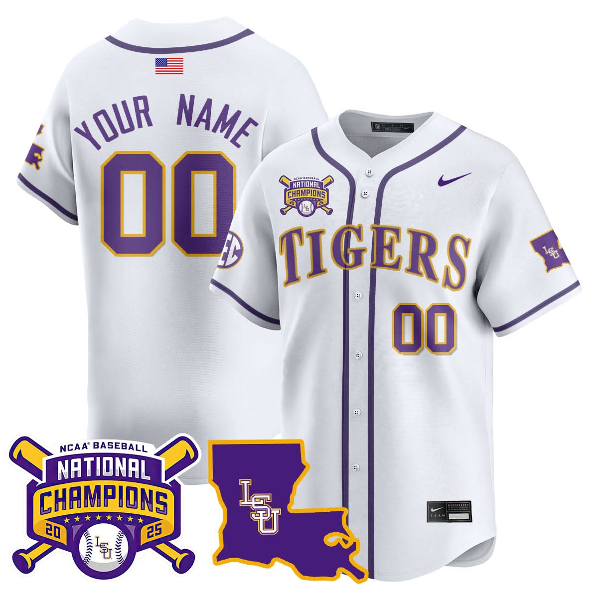 LSU 2025 World Series Champions Limited Custom Jersey - All Stitched