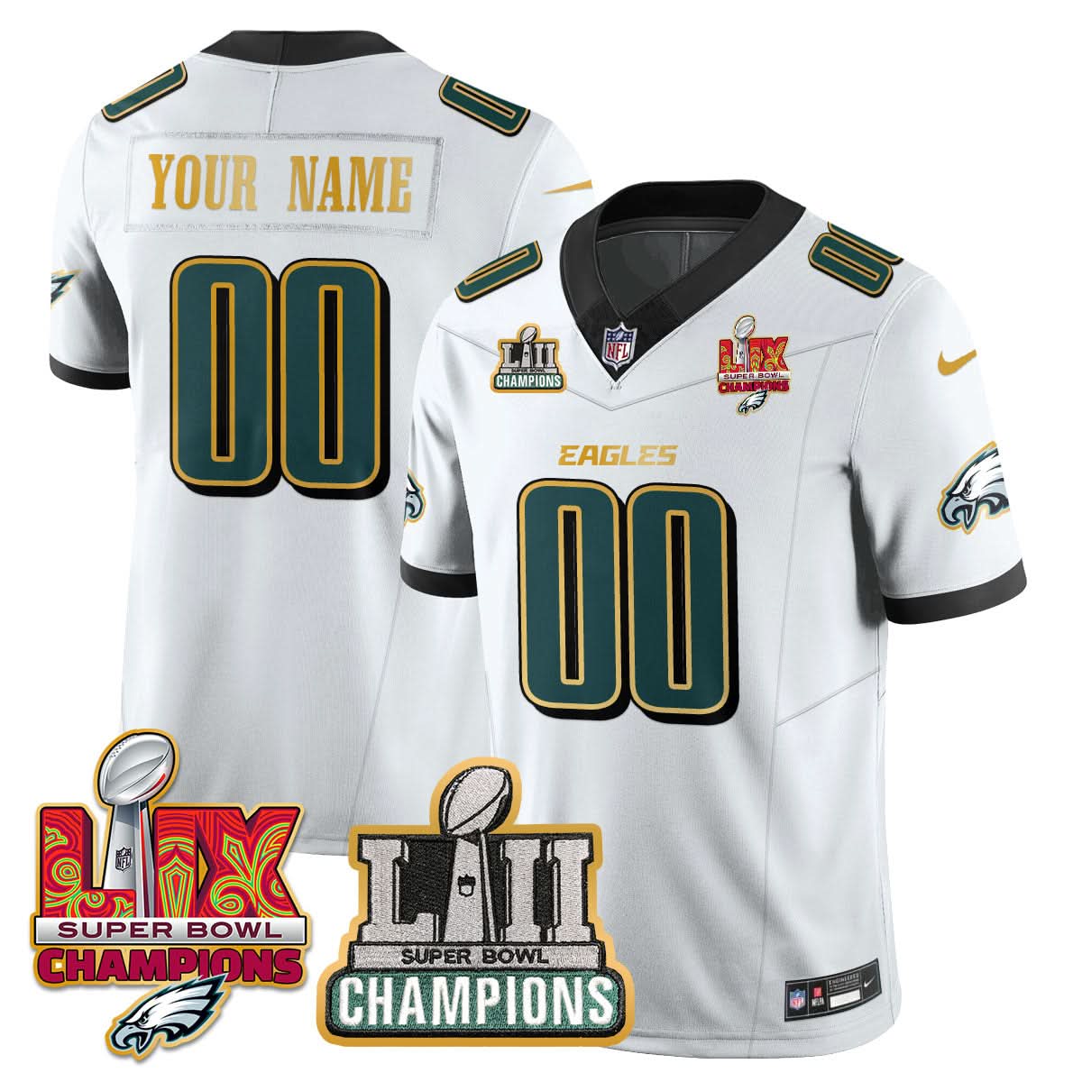 PE LII-LIX Super Bowl Champions Gold Custom Jersey - All Stitched