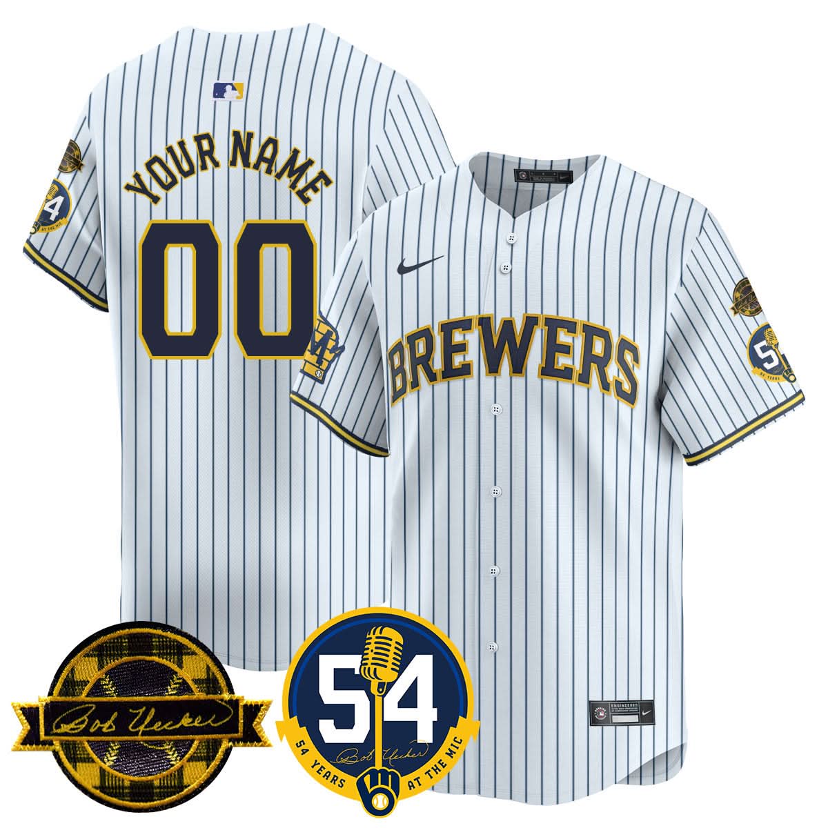 MB Jersey - Bob Uecker, 54th Seasons for Brewers Custom Jersey - All Stitched