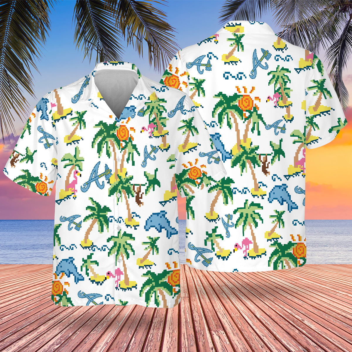 ATL Pixel Hawaiian Design Button Shirt