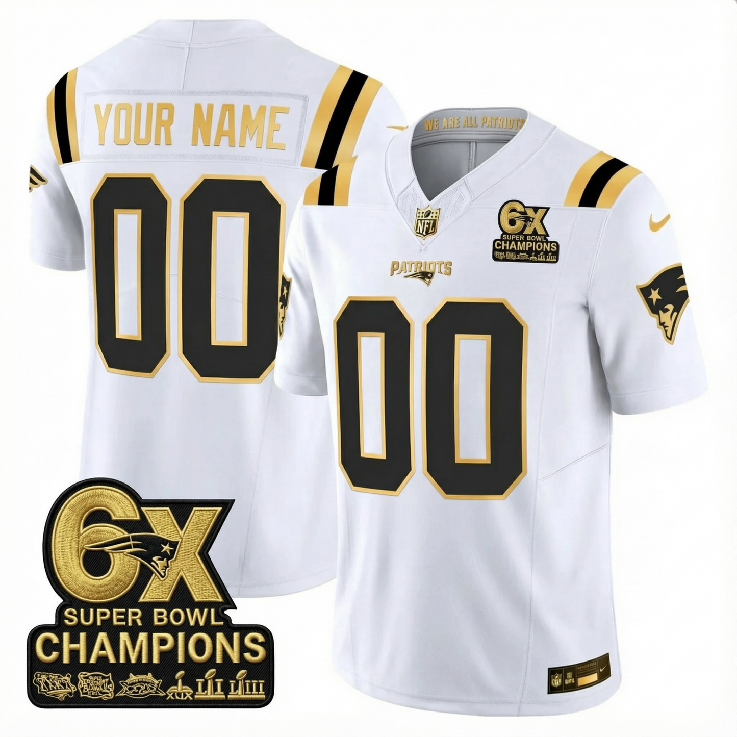 NE 2025 6x Champions Patch Gold Vapor Limited Custom Jersey - All Stitched