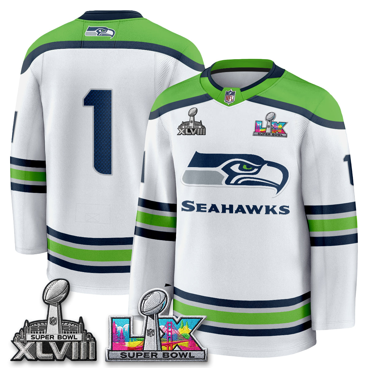 SEA 2X S.Bowl Champions Patch Hockey Jersey - Stitched
