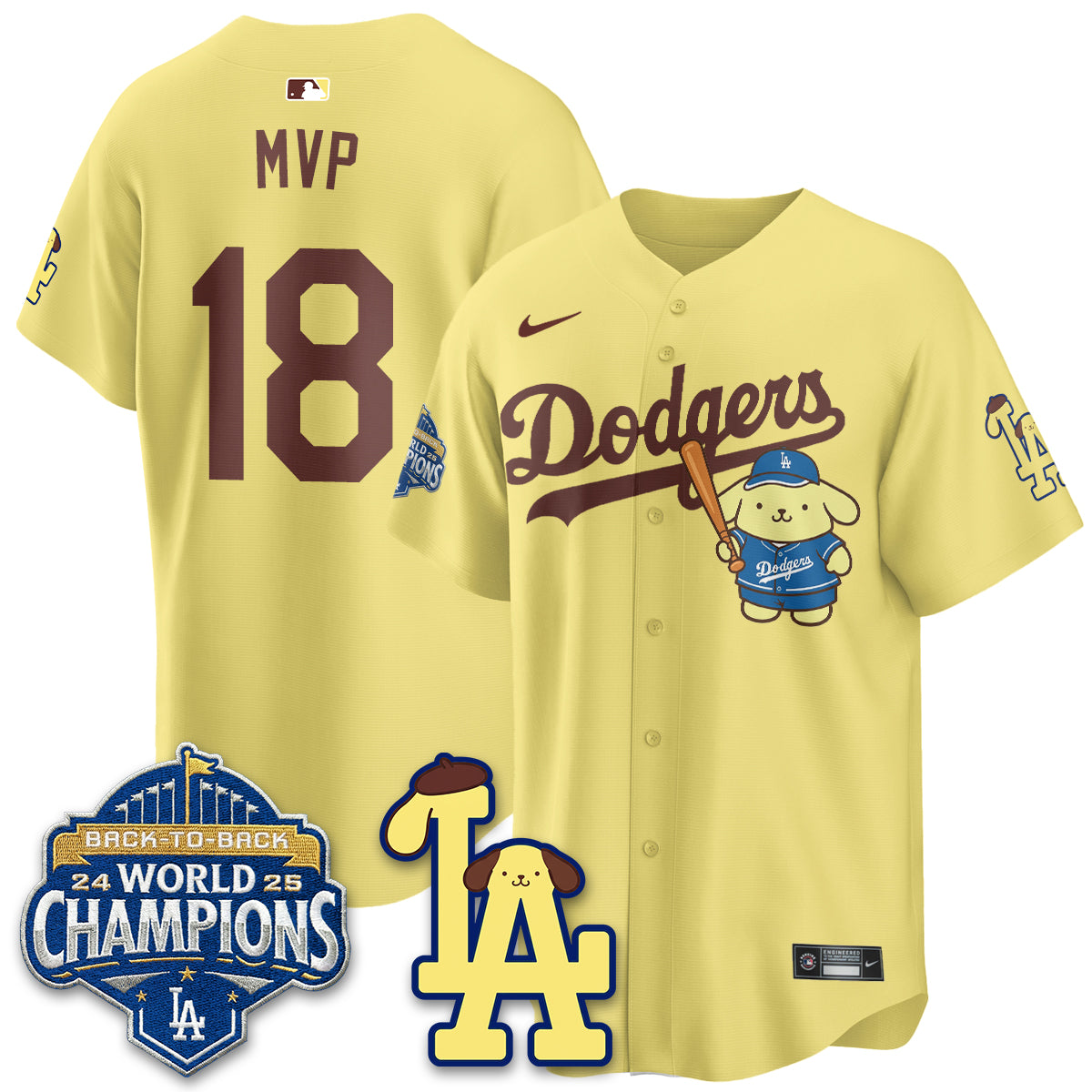 Los Angeles Dodgers Pompompurin Edition Vapor Jersey - Stitched