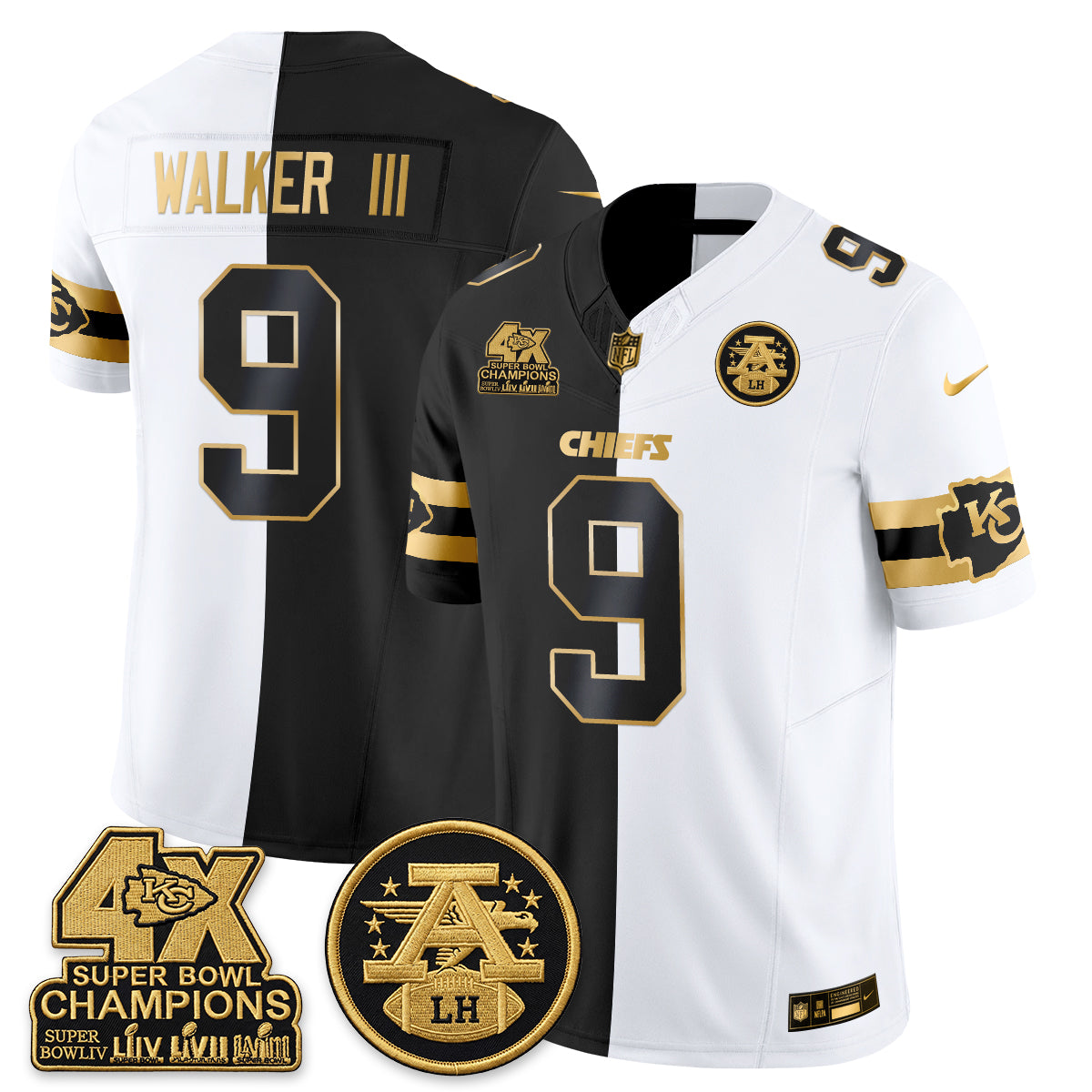 Kansas City Chiefs 4X Champs Gold Edition Vapor Jersey - Stitched