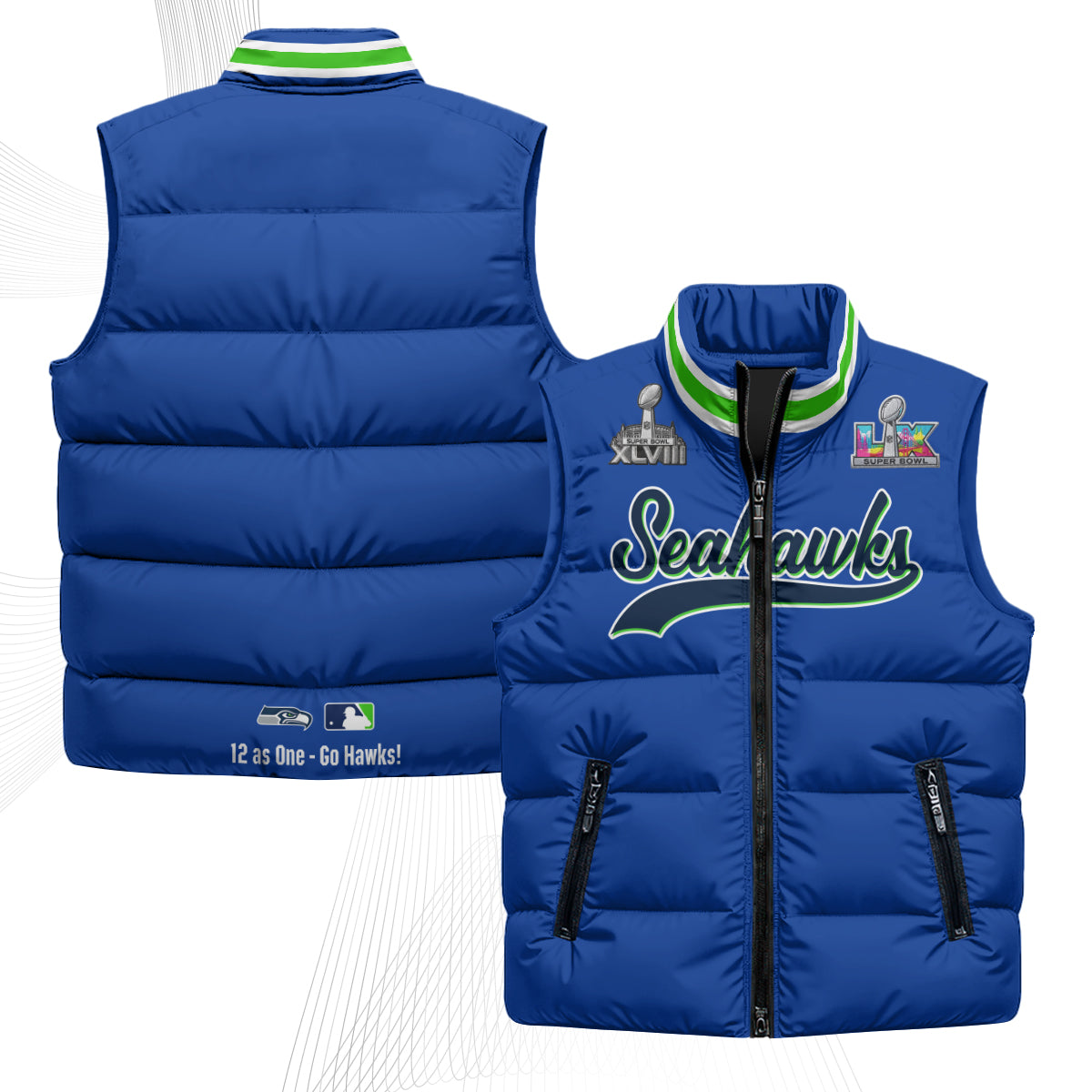 Seattle Seahawks S.Bowl Champs Puffer Vest - Printed