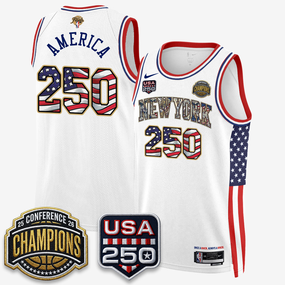 New York Knicks 2026 NBA Eastern Conference Champions x Fourth of July Vapor Jersey - Stitched