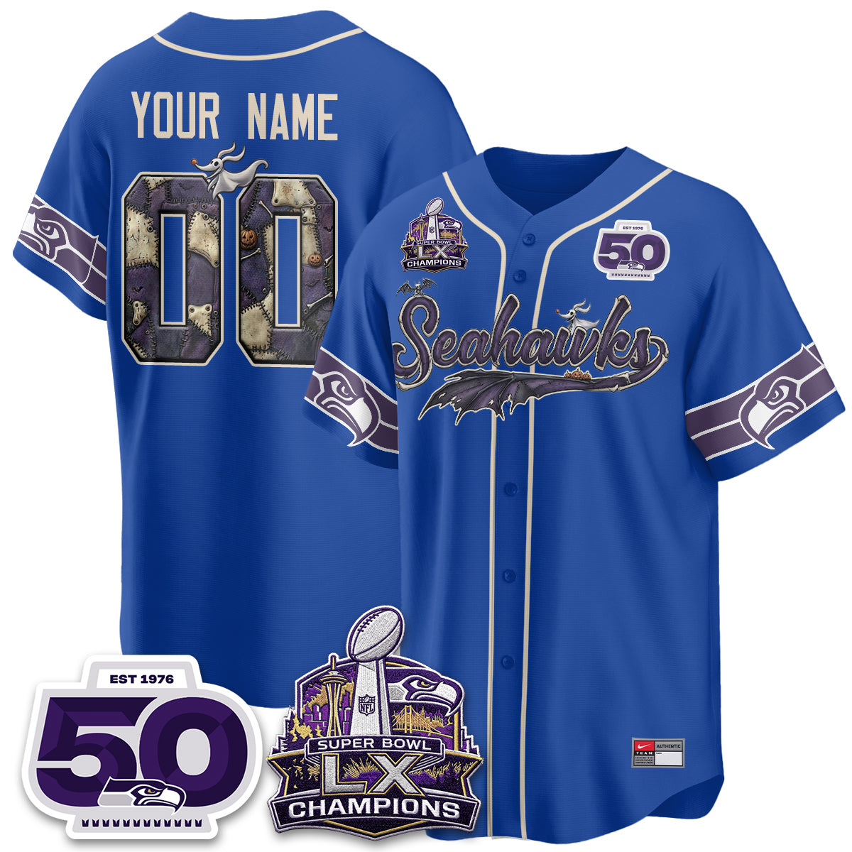 Seattle Seahawks 2026 Nightmare Edition Vapor Custom Baseball Jersey - Stitched