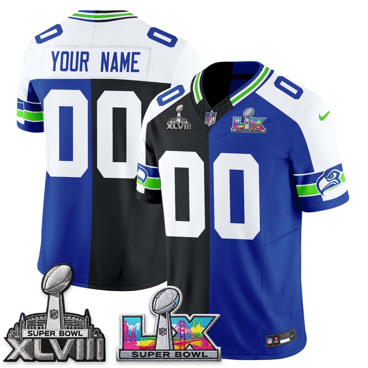 Seattle Seahawks Throwback 2 SB Patches Vapor Jersey - Stitched