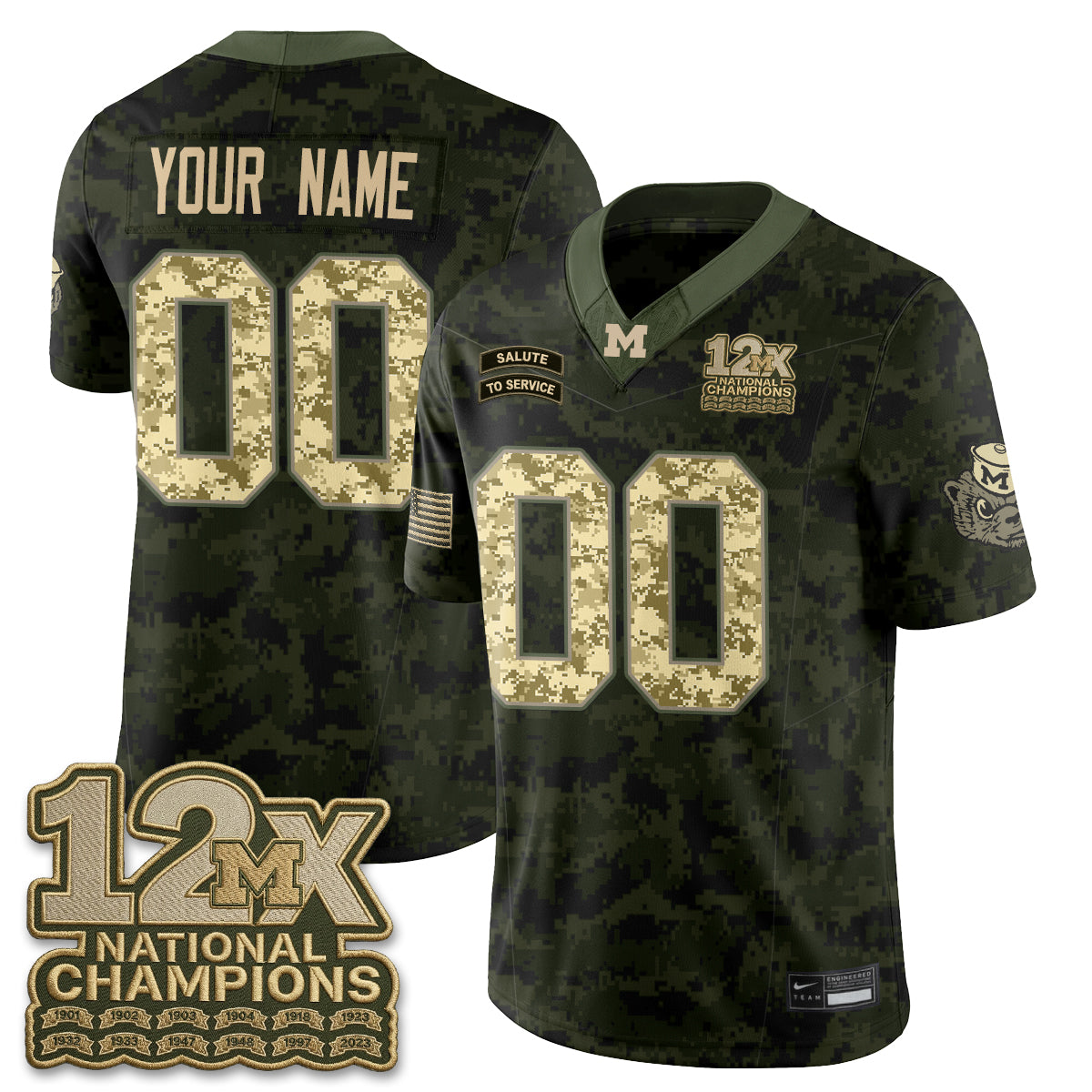 Michigan Wolverines 2026 Salute to Service Vapor Custom Jersey - Stitched