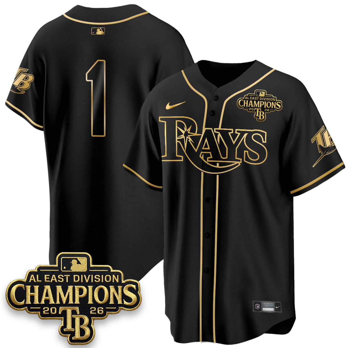Tampa Bay Rays 2026 AL East Champs Gold Edition Vapor Jersey - Stitched
