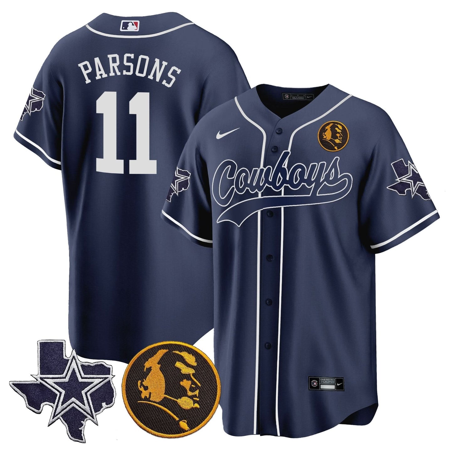 Cowboys Texas & John Madden Patch Baseball Jersey - All Stitched