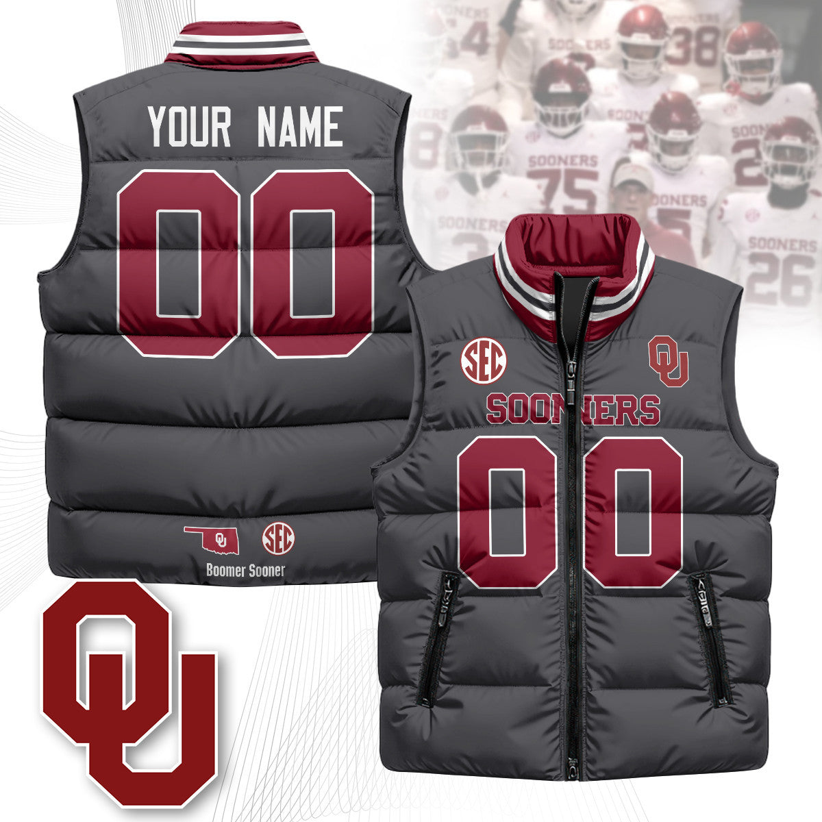 Custom Oklahoma Sooners Unisex Puffer Vest