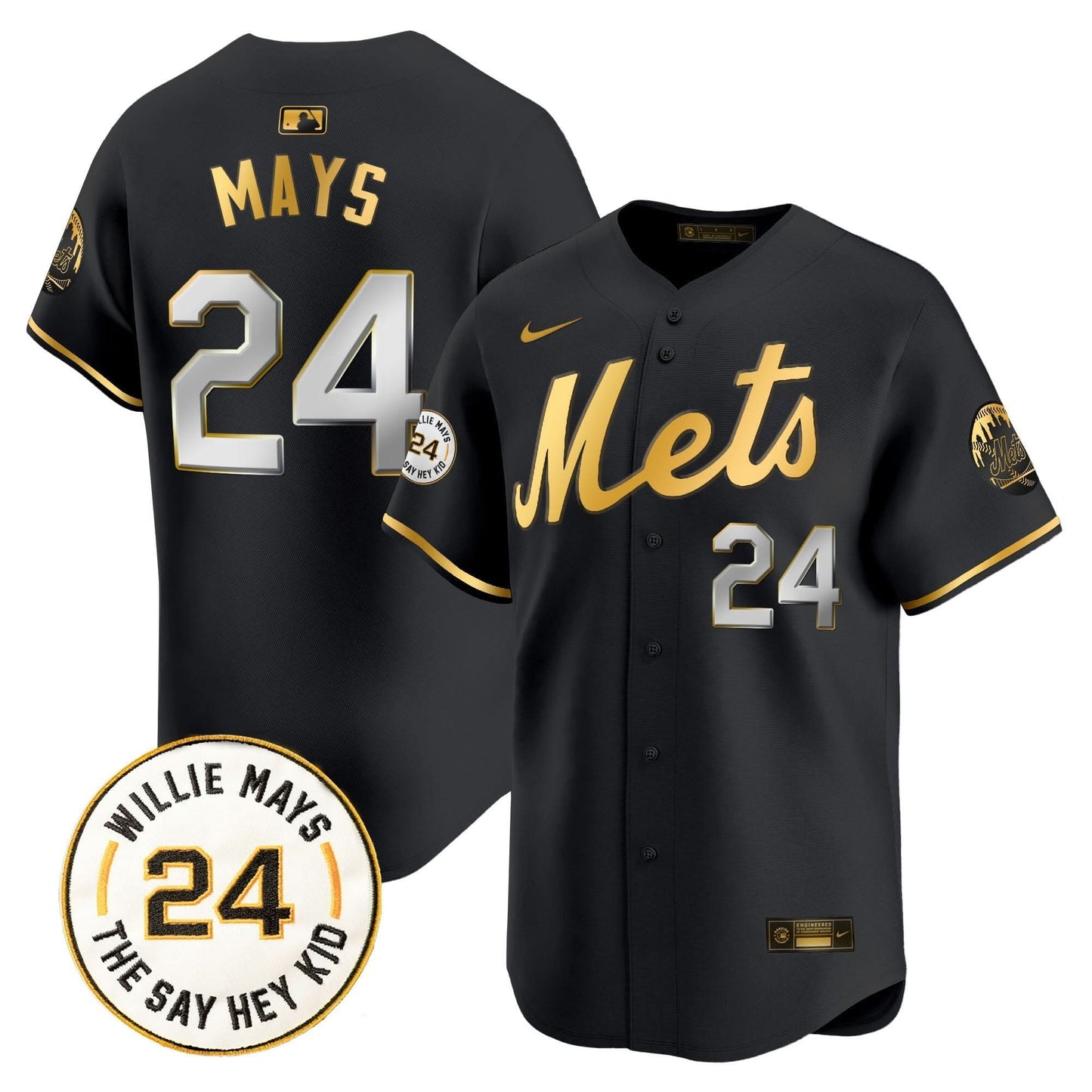 Men's Mets Willie Mays Patch Vapor Premier Limited Jersey - All Stitched