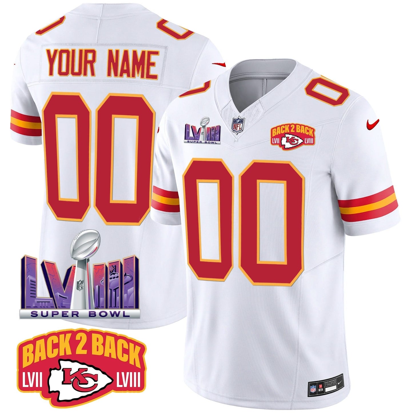 KC Super Bowl LVIII & Back 2 Back Patch Vapor Custom Jersey